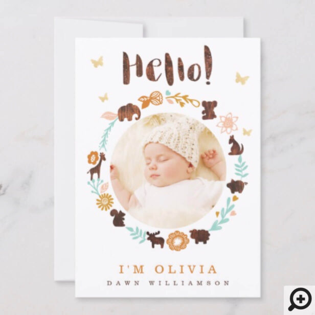 Baby Birth Announcement Card - Woodland Animals
