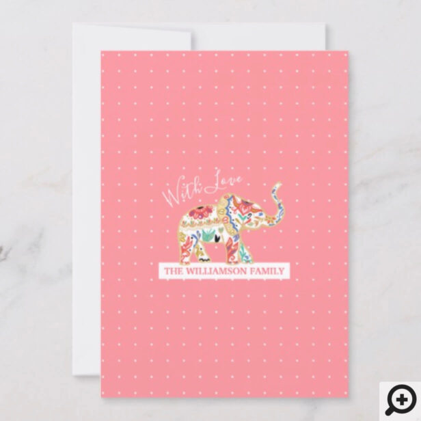 Baby Birth Announcement Card - Decorative Elephant