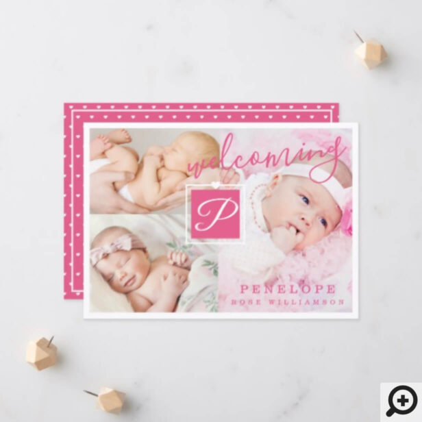 Birth Announcement - Multiple Photos Pink & White