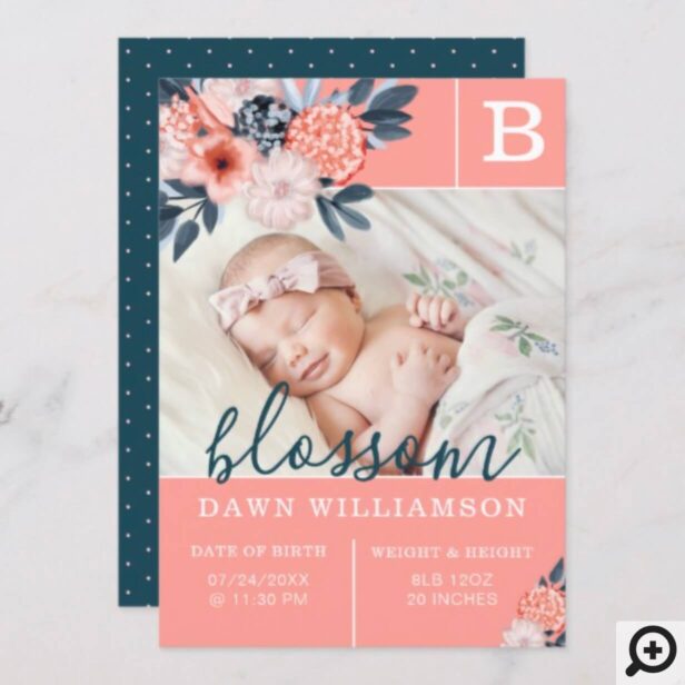 Baby Birth Announcement | Pink Watercolor Flowers