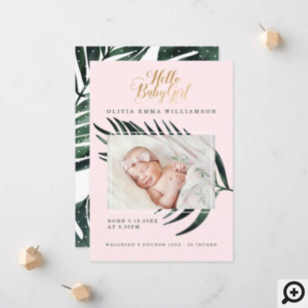 Baby Birth Announcement Card | Tropical Palm Leaf