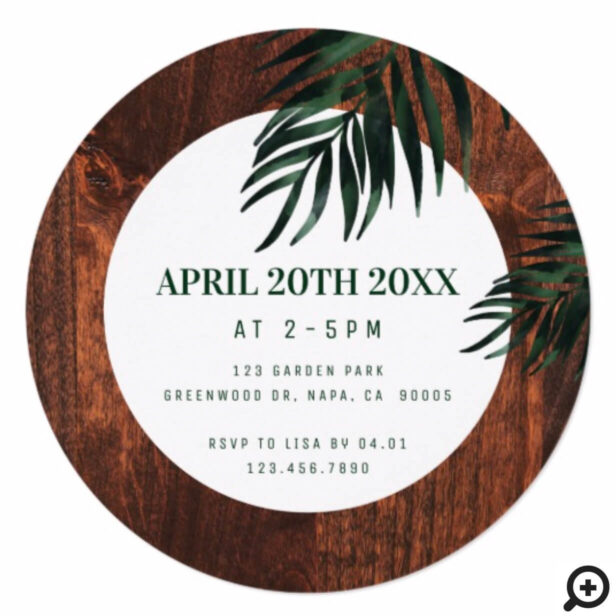 Tropical Palm Tree Leaves & Wood Boy Baby Shower Invitation