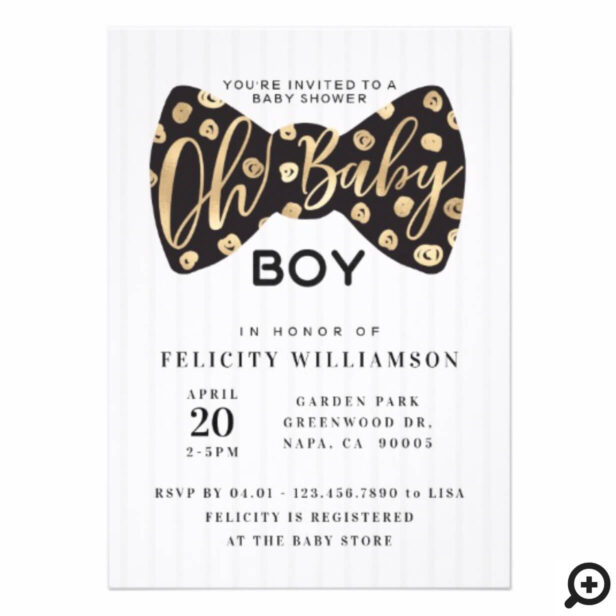 Oh Baby Boy Black & Gold Bow Tie Baby Shower Card