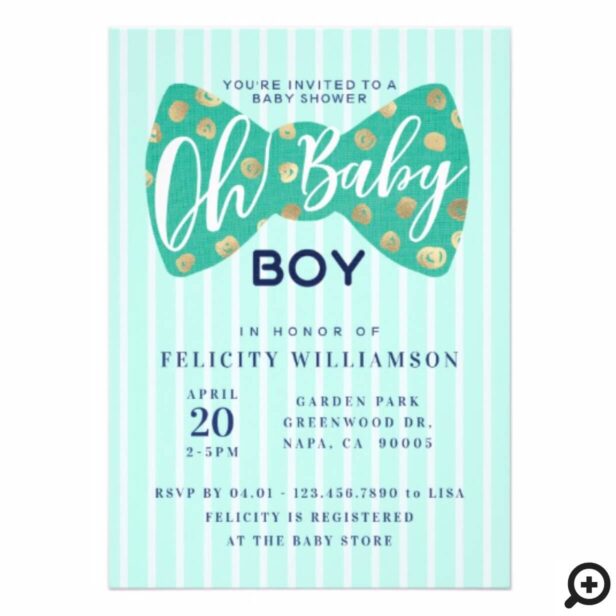 Oh Baby Boy Green & Navy Bow Tie Shower Invitation