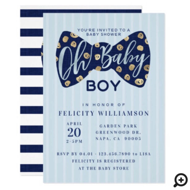 Oh Baby Boy Navy Bow Tie Baby Shower Invitation