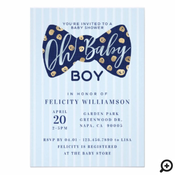 Oh Baby Boy Navy Bow Tie Baby Shower Invitation