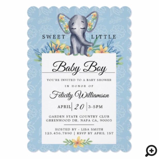 Baby Boy Floral Elephant Baby Shower Invitation