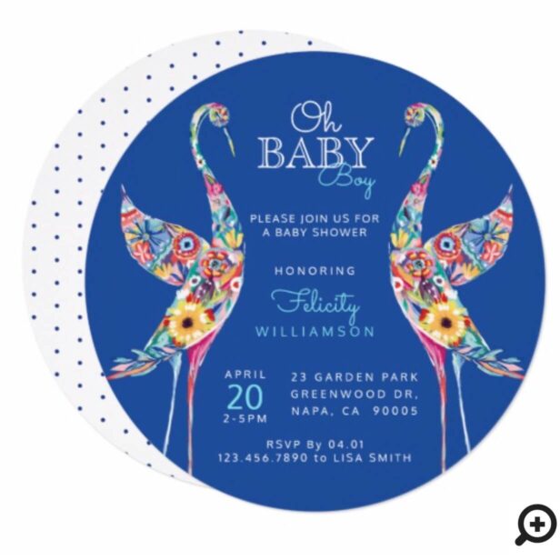 Floral Botanical Stork Baby Boy Shower Invitation