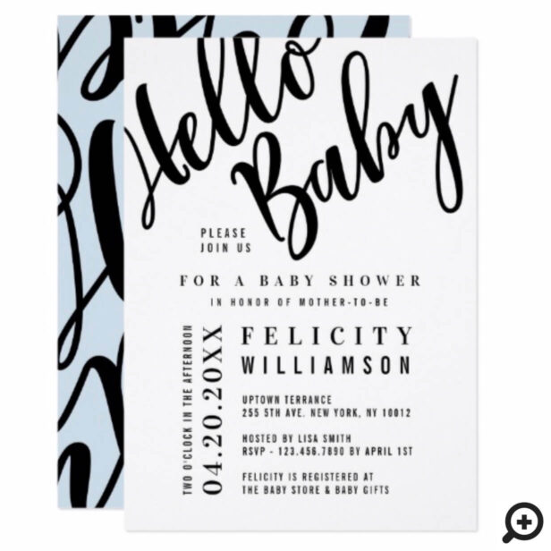 Hello Baby Girl Trendy Typographic Baby Shower Invitation