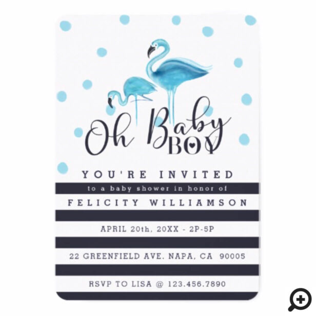 Oh Baby Boy Blue Flamingo Baby Shower Invitation