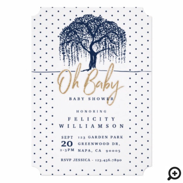 Modern Navy Willow Tree Baby Shower Invitation