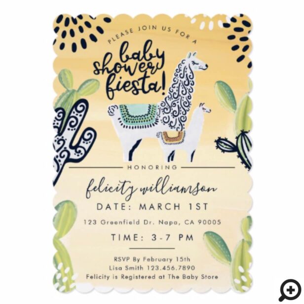 Cute Cactus & Llama Baby Shower Fiesta Invitation