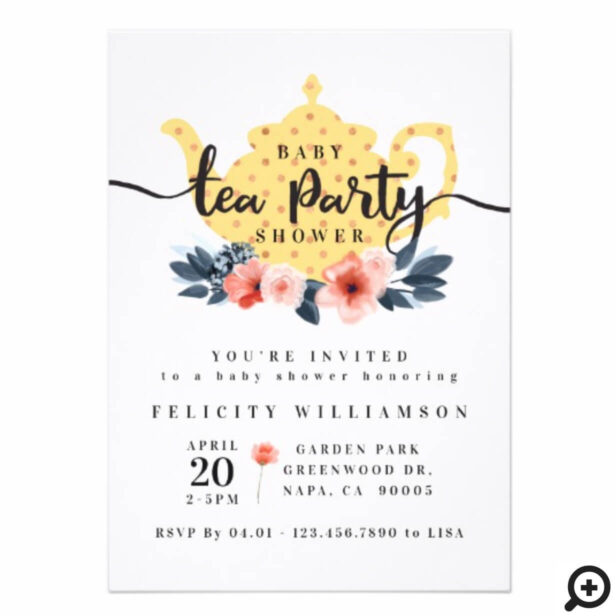 Yellow Floral Tea Party Baby Shower Invitation