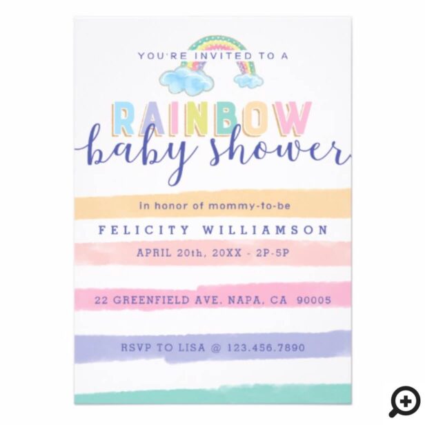 Watercolor Rainbow Stripes Baby Shower Invitation