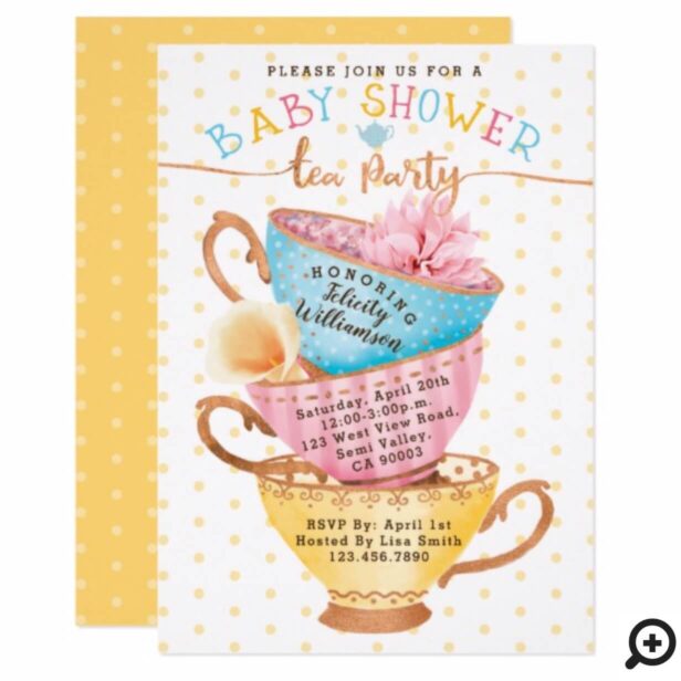 Cute Vintage Chic Tea Party Baby Shower Invitation