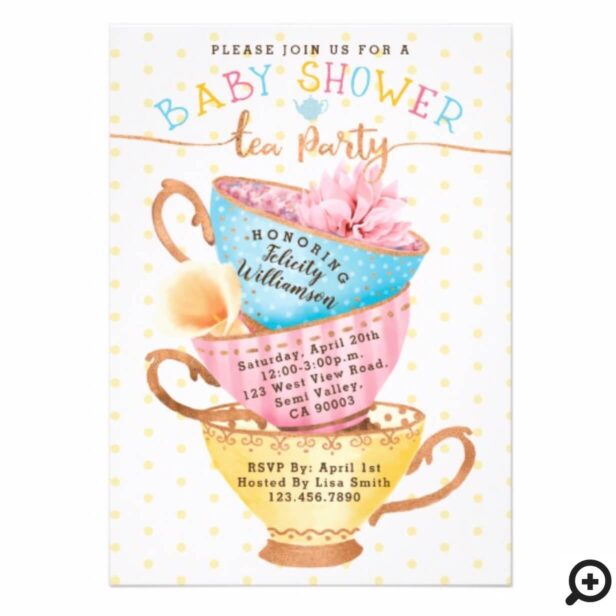 Cute Vintage Chic Tea Party Baby Shower Invitation