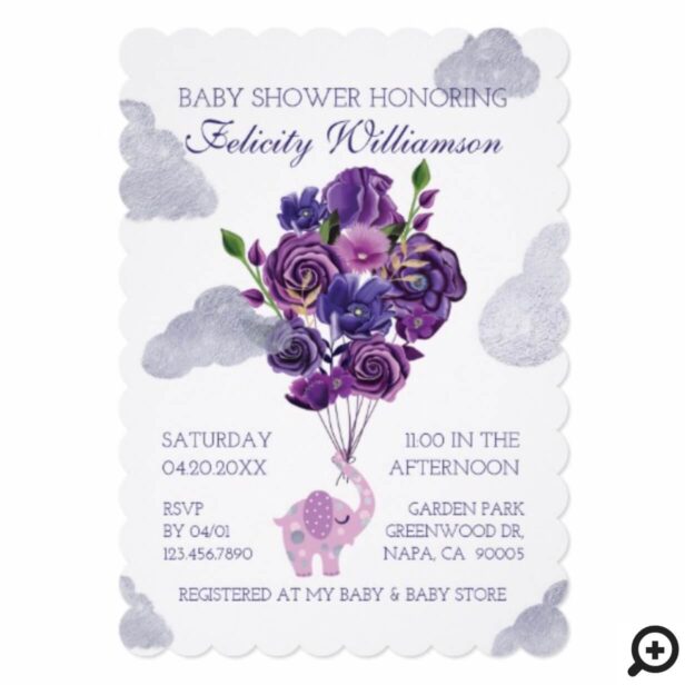 Elephant Floral Balloons Baby Shower Invitation