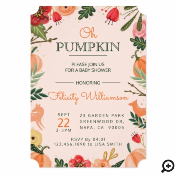 Autumn Florals & Foliage Pumpkin Patch Baby Shower Invitation