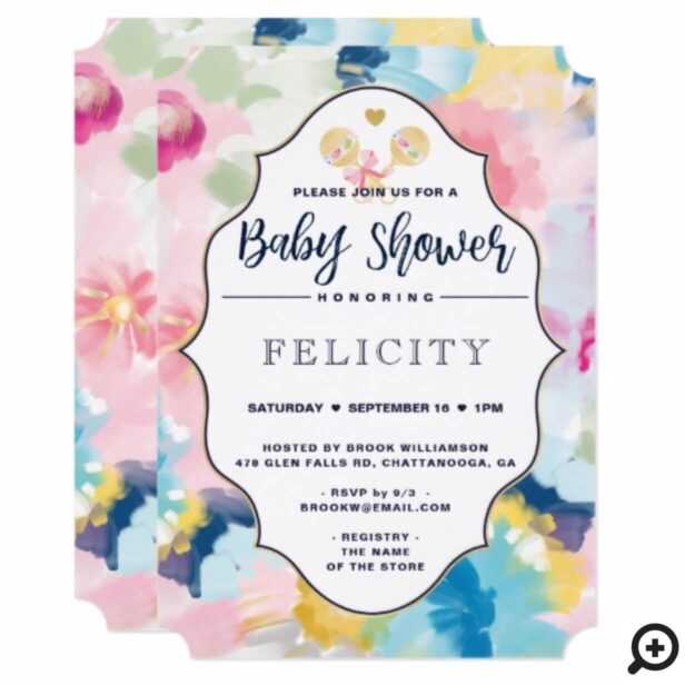 Baby Girl Shower Invitation | Floral watercolour
