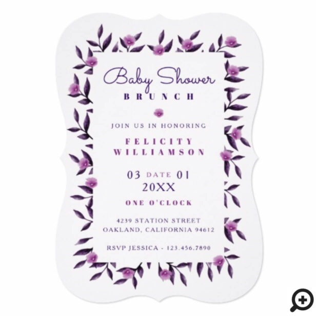Floral Purple Violet Botanical Stripe Baby Shower Invitation