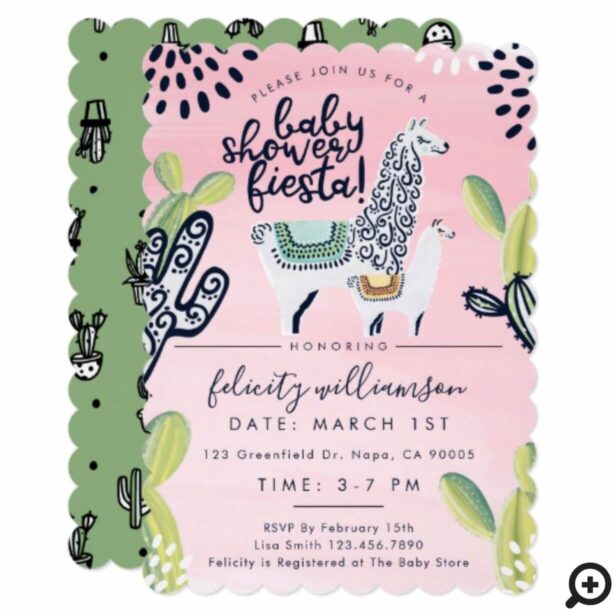 Cactus & Llama Baby Girl Shower Fiesta Invitation