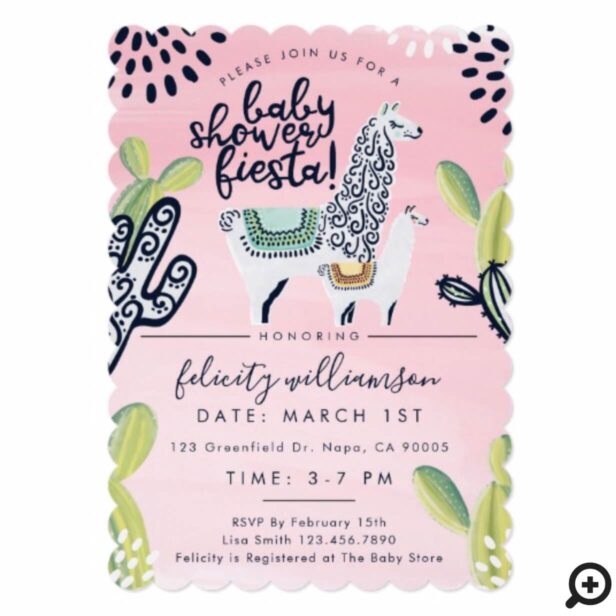 Cactus & Llama Baby Girl Shower Fiesta Invitation