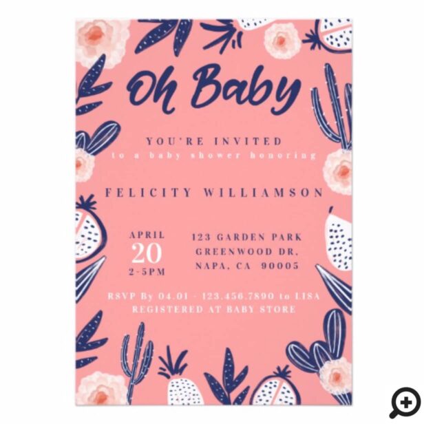 Oh Baby Floral Cactus Baby Girl Shower Invitation