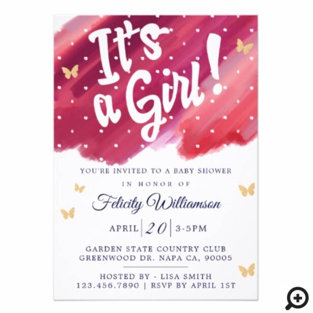It's a Girl Pink & Gold Watercolour Baby Shower Invitation