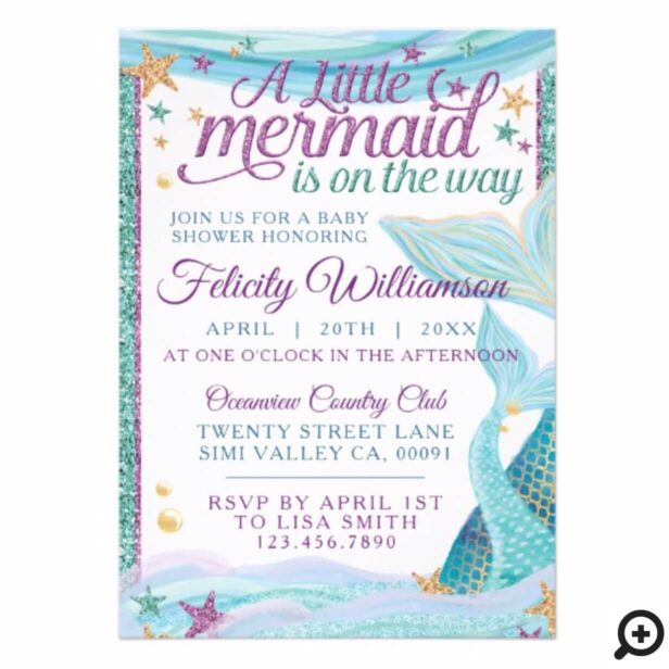 Whimsical Ocean Sea Mermaid Baby Shower Invitation