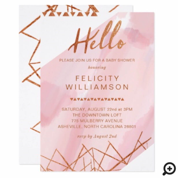 Regal Pink, Gold Watercolor Baby Shower Invitation