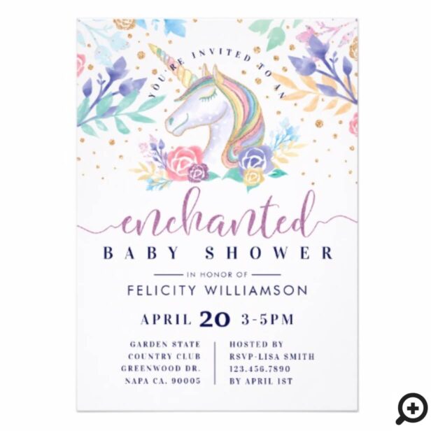 Floral Watercolor Unicorn Baby Shower Invitation