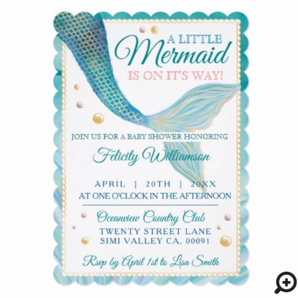 Aqua Ocean Mermaid Tail Baby Shower Invitation
