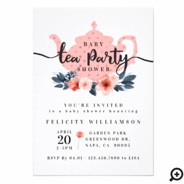 Chic Floral Tea Party Girl Baby Shower Invitation