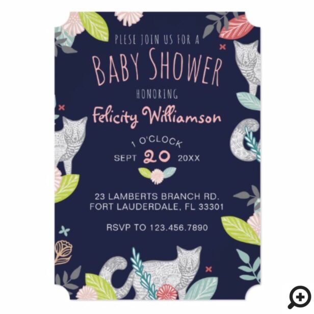 Woodland Forest Fox Animal Girl Baby Shower Card