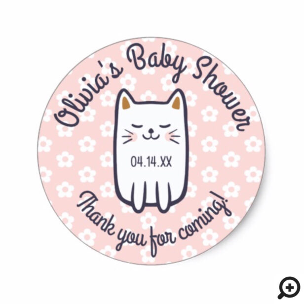 Sweet Adorable Little Kitty Kitten Flower Classic Round Sticker
