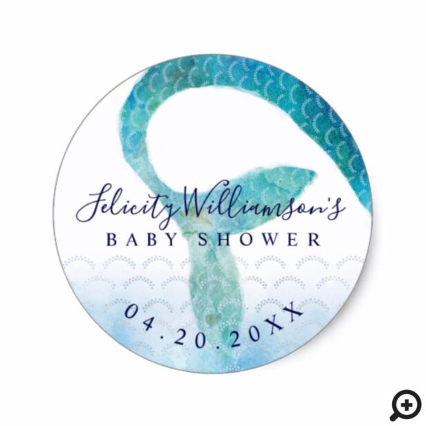Under The Sea Ocean Watercolor Mermaid Baby Shower Classic Round Sticker