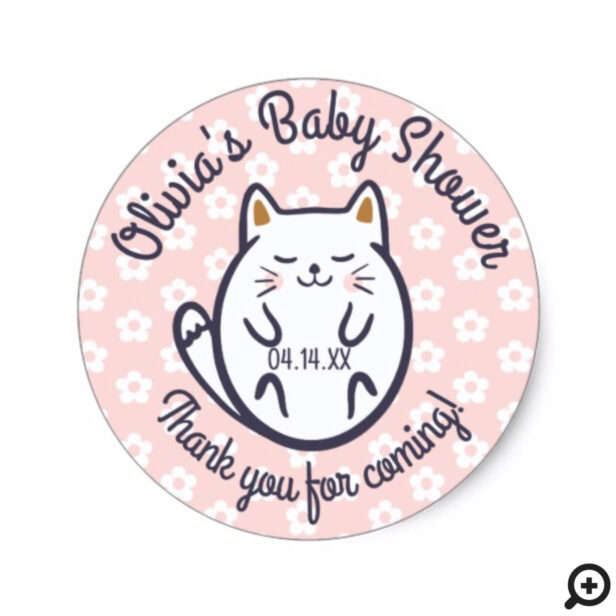 Sweet Adorable Little Kitty Kitten Flower Classic Round Sticker