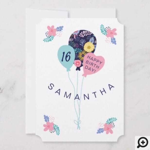 Happy Birthday Pretty Floral Bouquet Balloon Card