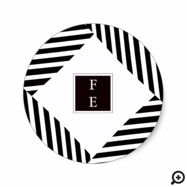 Elegant Modern Black White Stripe Monogram Sticker