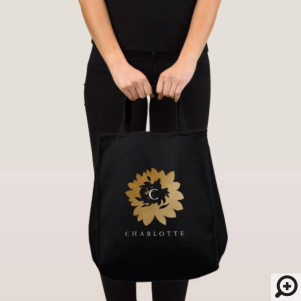 Elegant Modern Abstract gold Flower & Monogram Tote Bag