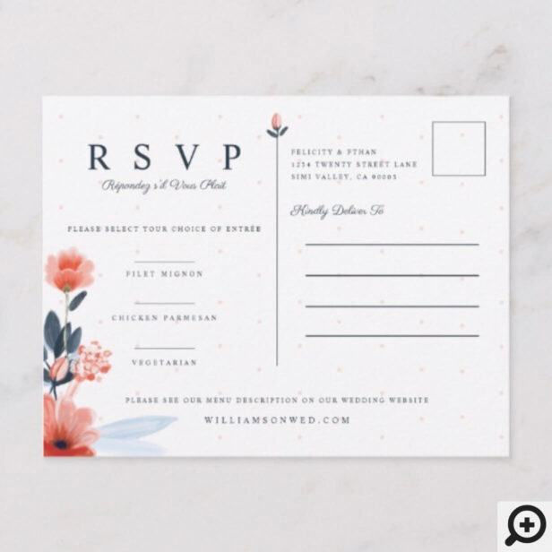 Pink Watercolour Botanical Floral Wedding RSVP Invitation Postcard