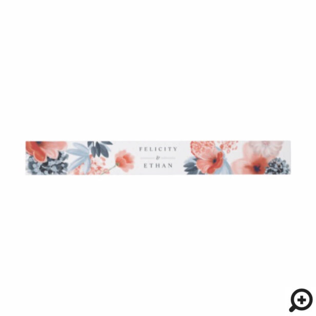 Coral Pink Watercolour Botanical Floral Wedding Invitation Belly Band