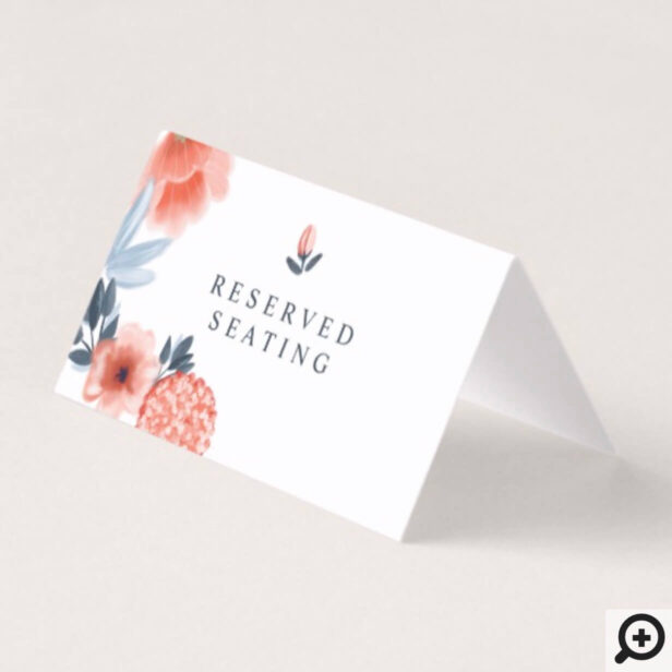 Coral Pink Watercolour Botanical Floral Wedding Place Card
