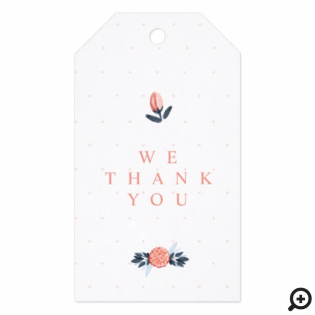Coral Pink Watercolour Botanical Floral Thank You Gift Tags