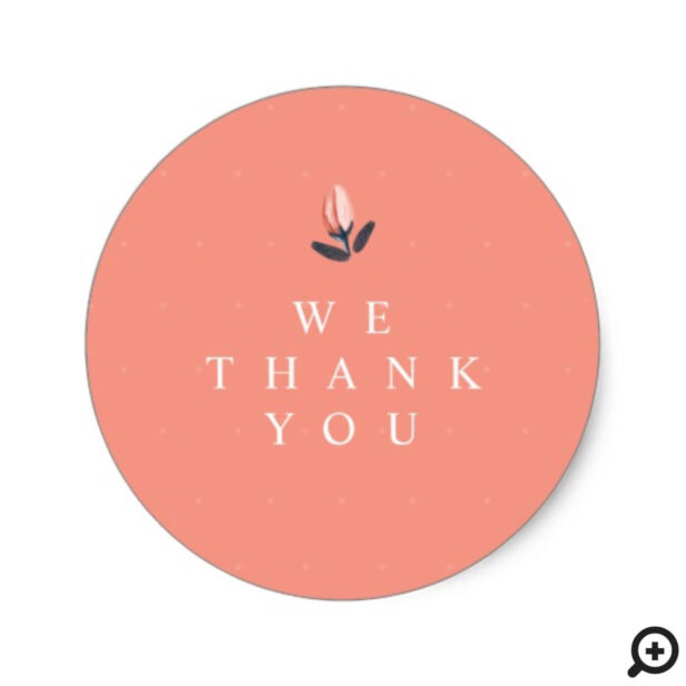 Coral Pink Watercolour Rosebud Floral Thank You Classic Round Sticker