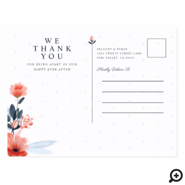 Watercolour Botanical Floral Wedding Thank You Postcard