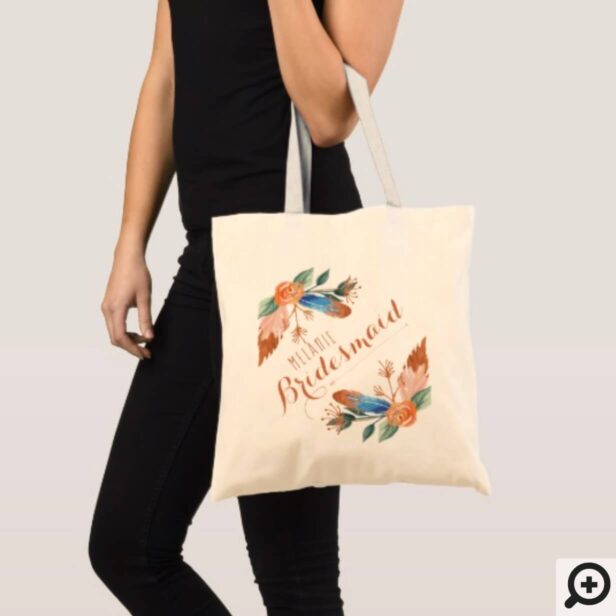Personalized Tote - Copper Boho Florals & Feather