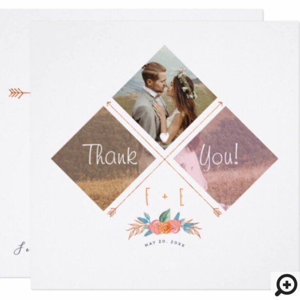 Boho Floral Picture Window Wedding Thank You Card