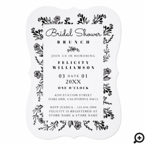 Black & White Botanical Stripe Bridal Shower Card