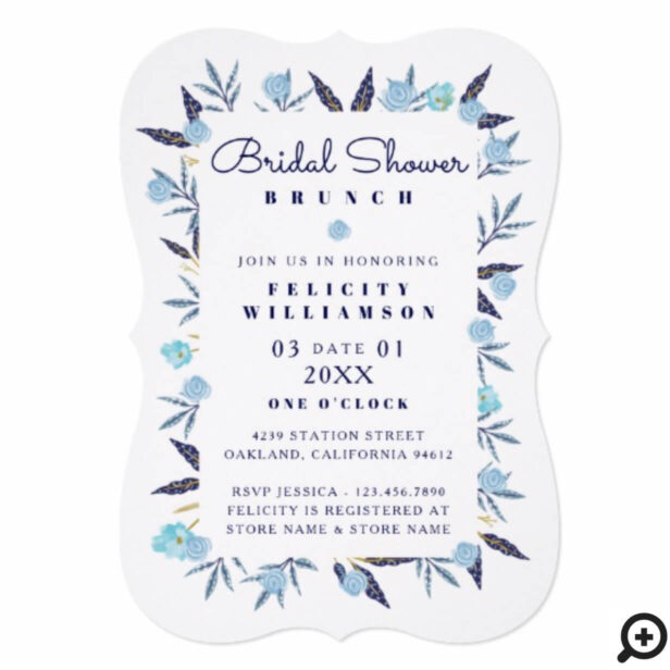 Blue Botanical Navy Stripe Bridal Shower Card